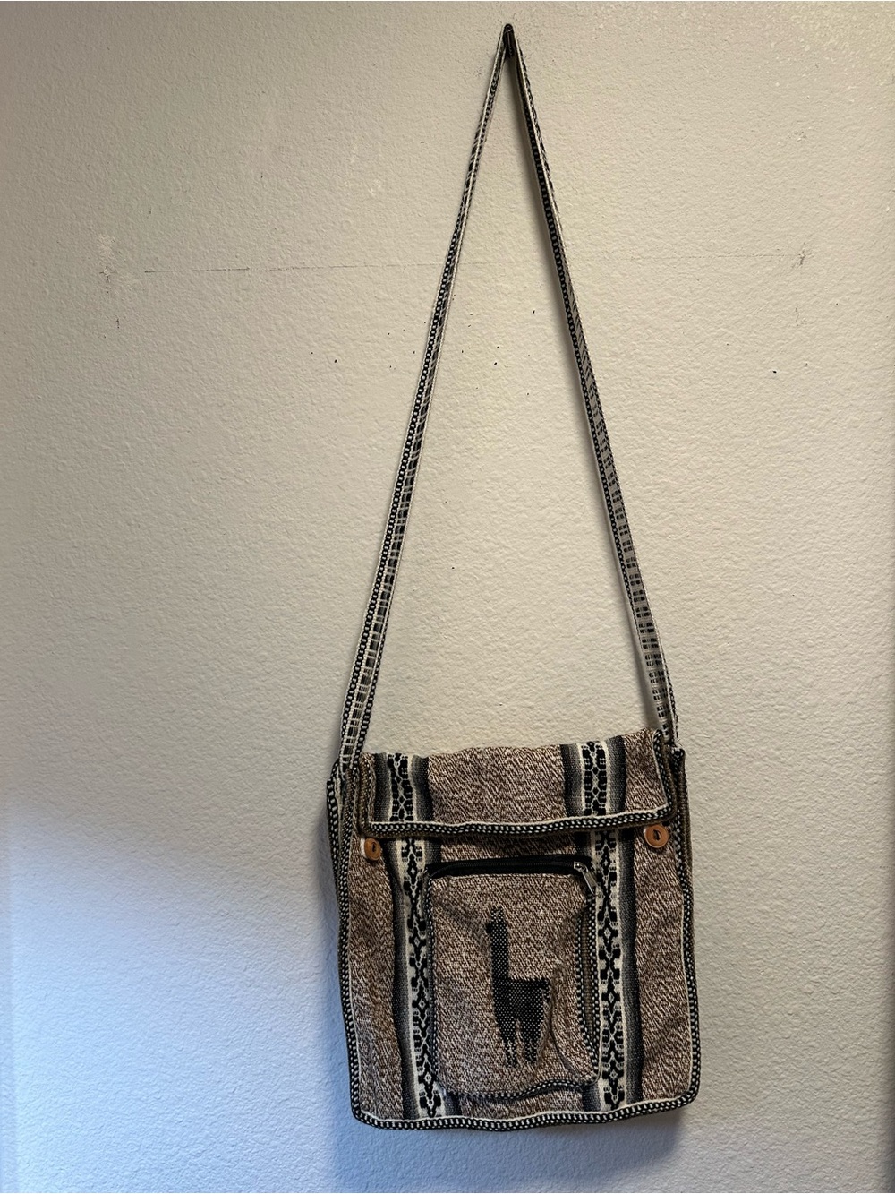 Peruvian Style Woven Llama Crossbody Bag Boho Southwestern Andean Messenger Purs